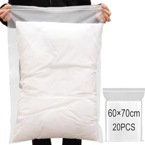DITK-U 20 sacchetti riutilizzabili con chiusura a cerniera, grandi borse da viaggio trasparenti per vestiti, sacchetti trasparenti impermeabili per riporre cappotti, vestiti ingombranti per
