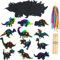 12 Stück Dinosaurier Kratzbilder für Kinder,Tier Kratzpapier Scratch Art mit Holzstiften und Bändern,Personalisiert Magie Scratch Papier Lesezeichen Dinosaurier Ornament für Kinder Spiele Zubehör (C)