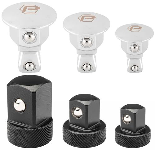 Powerbuilt 6 Piece Wrench Wobble Adapter and Low Profile Socket Adapter Set, Sockets to Combination Wrench, Interchangeable 1/4 Inch, 3/8 Inch, 1/2 Inch Drive, Designed to Fit Tight Spaces - 643050ECE