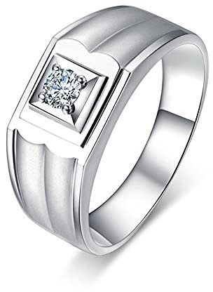Bishilin Platin Ringe Männer 950, Trauring Herren Einzeln mit Diamant 0.15ct Siegelring Verlobungsringe Eheringe Nickelfrei Größe 52 (16.6)