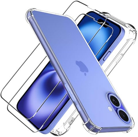 For iPhone 16 Case and Screen Protector,Fit for MagSafe with 2 x Tempered Glass ,iPhone16 Clear Phone Case,i Phone 16 Magnetic Cover,Anti-Scratch and Shockproof,Thin Slim Fit PhoneCase,6.1 Inch 2024