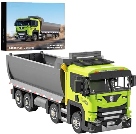 Technik European Dump Truck Modell Bausatz, 614 Teile Klassiker Truck Bausteine Auto Bauspielzeug Set, LKW Modell Bausatz, Ideas Geschenk für Erwachsene und Kinder (66039)