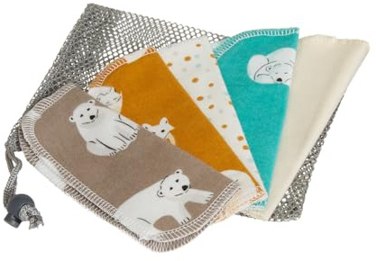 5-Count Organic Flannel Wipes | Durable Natural Organic Flannel | Quick Drying | Reusable and Washable Cloths | 5 x 6 inches