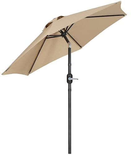 Abician Parasol de Jardin Pliable Démontable, Ø 230 cm, Protection UV, avec Toile Inclinable, Manivelle, 6 Baleines, pour Extérieur Terrasse Patio Plage Piscine Balcon, Kaki