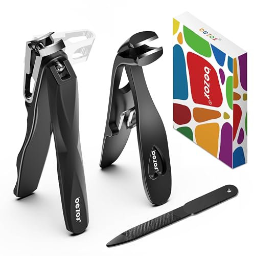 BEZOX Nail Clipper Set for Seniors – Curved Head Toe Nail Clippers, 360° Rotating Jaw Toenail Clippers for Thick Nails & Metal Nail File for Comfortable, Easy Trimming
