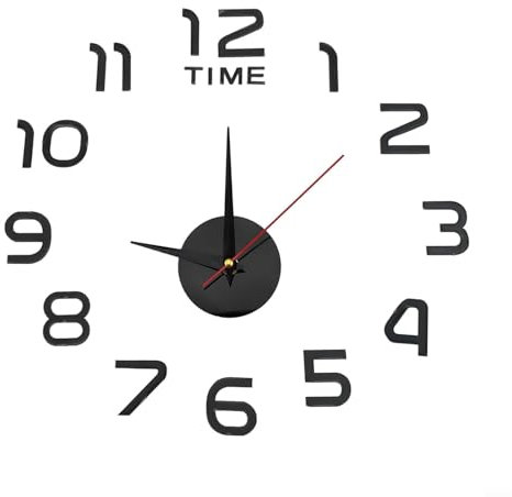Reloj de pared grande con espejo 3D elegante adhesivo DIY para decoración del hogar y la oficina, fácil de montar (es negro)