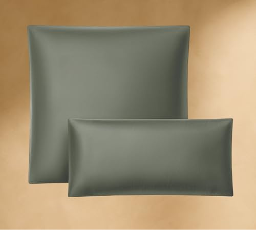Seralino Satin Kissenbezug 35x35 Grün mit Reißverschluss (2er Set) 100% Bio Baumwolle, wie Seidenkissenbezug, als Zierkissen verwendbar, Kissenhülle 35 x 35 cm, Oeko-Tex Zertifiziert