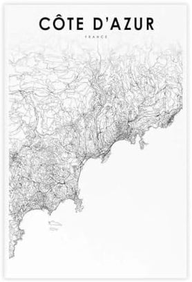 QOGDAF Côte D'Azur Frankreich-Karte, Leinwandposter, Wandkunst, Dekordruck, Bild Gemälde für Wohnzimmer, Schlafzimmer, Dekoration, 40 x 60 cm