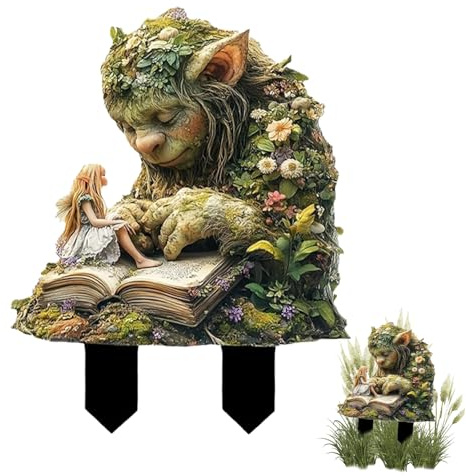 CHIHOLEN 2D Grünes Gras Troll Gartenstecker, Gartendeko für Draußen, Acryl Gartenfiguren für Draußen Wetterfest Garten Skulpturen, Blumentopf Gartenzubehör für Hof Garten Rasen Terrasse(B)