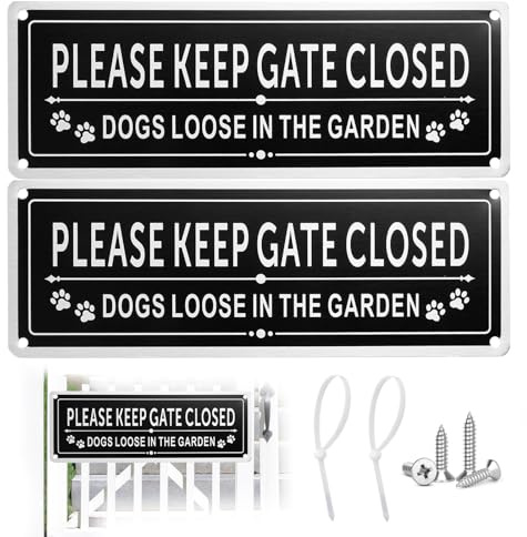 Chtaoxin Dog Signs for Gates 2pcs, 25x9cm/9.84x3.54in Please Keep Gate Closed Sign, Dog Warning Signs Rust Free Aluminum