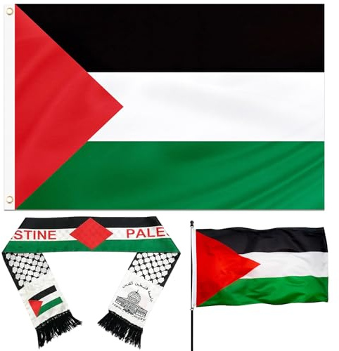 Flagge Palästina 150 x 90 cm,Palästina Flagge Schal 135 x 14 cm | Palästinensische Fahne,Flaggen Palästinensische mit Ösen,Wetterfeste Fahnen für Outdoor,Schal für Männer Frauen,Halstuch Gesc