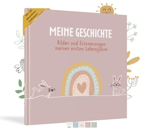 HuBorns - Babyalbum Erstes Jahr bis 5 zum Einkleben von Fotos, Fotoalbum Kinder +50 Seiten und Stickern, Originelles Erinnerungsbuch Baby, Fotoalbum Baby für Babyparty Geschenk