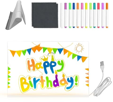 Nevalerra LED-Zeichenbrett, transparentes Acryl-Whiteboard, mit 12-farbigen Stiften und verstellbarem Klappständer, trocken abwischbare LED-Tafel, für Erwachsene, Jugendliche, Geburtstag, Zeichnen