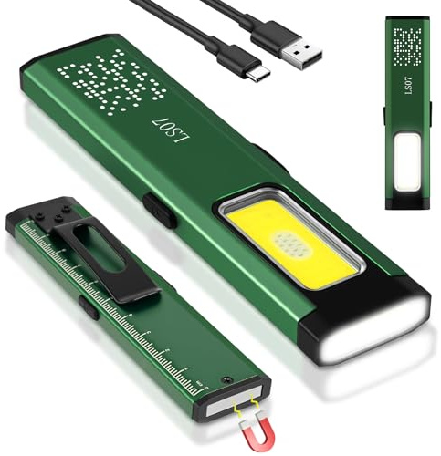 AXFEE Mini Linterna Portátil, 6 Modos de Luz, Recargable por USB-C,Verde | Linterna Led Recargable Con Base Magnética y Clip, para Reparaciones, Camping, Senderismo y Emergencias