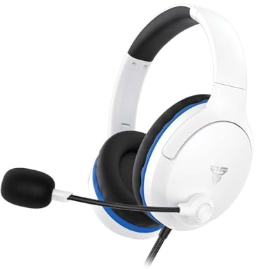 FANTECH Valor II MH89 Gaming Headset, Over-Ear, 40mm Drivers, Wired 3.5mm TRRS, Black with Blue Accents, 2m Braided Cable (White)
