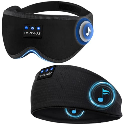 LC-dolida the Ultimate Relaxation kit - Bluetooth 3D Sleep Mask + Bluetooth Sport Headband Sleep Headphones - 100% Total Blackout, Zero Eye Pressure Eye Mask for Sleeping, Travels and Nap