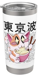 Kawaii Gato Comiendo Ramen Fideos Japonés Chicas Adolescente Anime Vaso térmico de acero inoxidable de doble pared