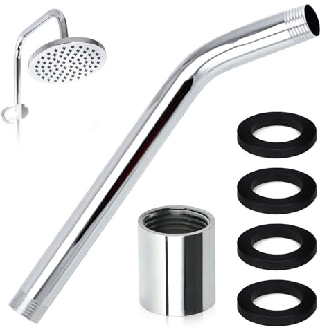 Shower Head Extension Arm Stainless Steel 23cm Shower Extension Pipe and Universal G1/2 Shower Hose Connector with Spacers Home Bathroom Accessory