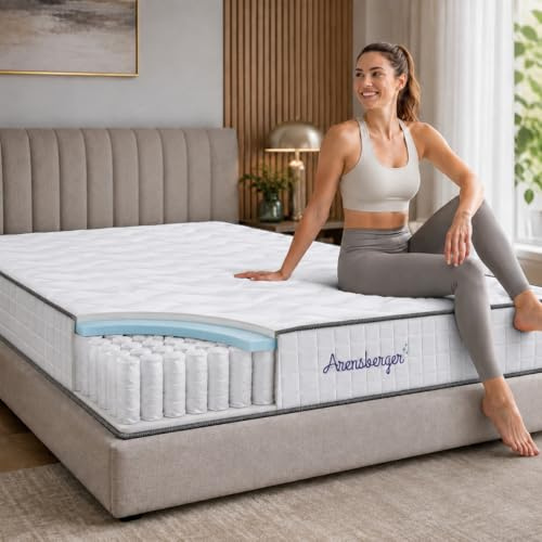 Arensberger Jana Matratze 80x200cm | 20cm, 7-Zonen H3, Taschenfederkern | Taschenfederkernmatratze mit 2cm NANOCELL Gelschaum, 7-Zonen, punktelastisch, Rollmatratze, Öko-Tex, H3, atmungsaktiv