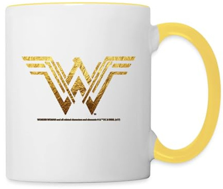 Spreadshirt Wonder Woman Logo En Or Mug Bicolore, taille unique, blanc/jaune