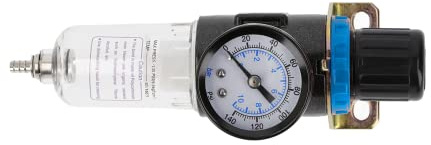 Högert Technik Druckminderer Druckluft, Druckregler Kompressor 1/4, 15ml, 9 BAR/135PSI - Filterregler Luftfilter Druckregler mit Manometer Wasserabscheider
