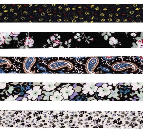 MegaCrea DIY Biais Coton 1 cm x 1 m Fleurs Noir Blanc 5 pièces