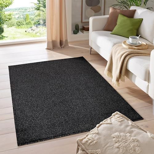 HomebyHome Kurzflor-Teppich Einfarbig, Gabbeh Optik, Filzrücken, 11 mm Florhöhe, Teppich für Wohnzimmer, Schlafzimmer, Kinderzimmer Grösse: 120 x 170 cm, Farbe: Anthrazit