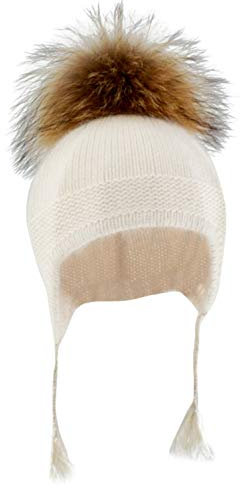Brillabenny Cappello Cuffia Neonato para Orecchie Angora Bianco PON PON Pelliccia Vera Cappellino Bimbo Bimba Baby Hat Fur