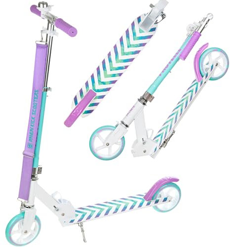 RAVEN Scooter Roller Tretroller Kickscooter für Kinder |klappbar | höhenverstellbar | Tragegurt (Pastelle White/Mint ohne Handbremse 145mm)