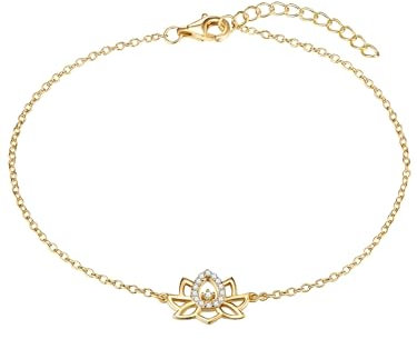 Rafaela Donata Damen Armband aus 925/- Sterling Silber gelbvergoldet mit Lotusblüte Zirkonia weiß - Silberarmband Gelbgold Motivarmband