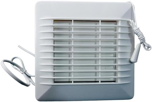 AirTech-UK Bathroom Exhaust Fan 4/100 mm Pull Cord Window or Wall Mount White Plastic Kitchen Exhaust Fan with Backdraft Shutter
