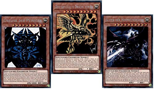 Yu-Gi-Oh! 3 Götterkarten Set TN19 Obelisk der Peiniger - Slifer der Himmelsdrache - Der Geflügelte Drache von Ra - Deutsch Alternative Art Secret Rare