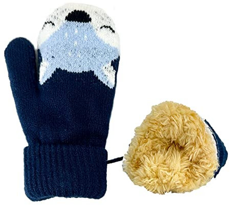 BEISIJIA Moufles tricotées chaudes pour enfants de 1 à 4 ans avec cordon de serrage, Blue, Taille Unique (Bleu clair)