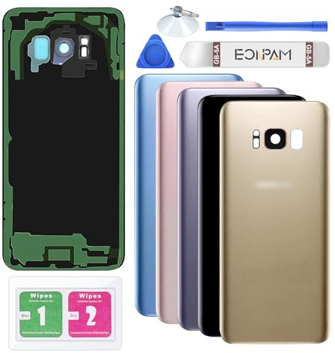 Eonpam Vitre Arrière pour Samsung Galaxy S8 G950 Origine Couvercle Batterie Remplacement avec Lentille de Caméra + Kit Réparation (Doré)