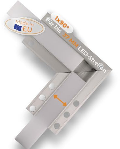 Alupona Kizar40 LED U-Trockenbauprofil Aluminium eloxiert 90° Ecke I 2m x 3,7cm x 1,40cm I Profilleiste für LED Streifen bis 37mm Breite I Rigipsplatten-Trockenbauschiene + Acryl Abdeckung milchig
