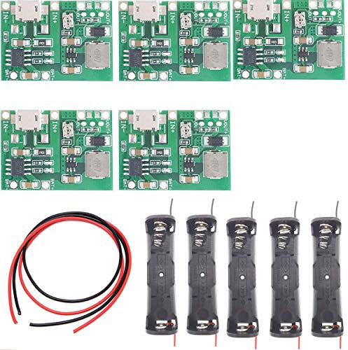 Youmile 5 Pcs 4.3V-27V Charging Discharge Module Adjustable Step Up Module+18650 Battery Holder with Red and black lines for 18650 Lithium Battery Fast Charging Boost Mobile Power Protection PCB Board