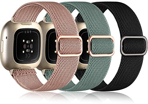 Oielai 3 Stück Armband Kompatibel mit Fitbit Versa 3 Armband/Fitbit Versa 4 Armband/Fitbit Sense 2 Armband/Sense Armband Damen Herren, Weich Elastisch Nylon Sport Ersatzband für Versa 4/Versa 3/Sense