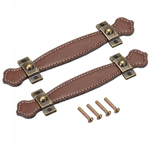 sourcing map Leather Handle, 6.3 2Pcs Surface Leather Furniture Handles, Door Handle Strap Suitcase Dresser Drawer Knobs Pulls Replacement, Brown