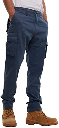 MIG Mens Stretch Cargo Chino Trousers, Cotton Regular Elasticated Slim Fit | Stretch cotton cargo chino trousers with elasticated comfort and a regular slim fit for work and casual wear