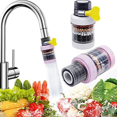 Faucet Water Filter Tap, Uooker 2 Pcs Activated Carbon Kitchen Tap Filter, Remove fluorinated Chlorine Heavy Metal Hard Softener Sink Home Bathroom Shower, Pink,White