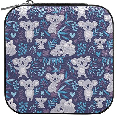 Reise-Schmuckkästchen, Organizer, Blätter, niedlicher Koala-Bär, klein, tragbar, Schmuckkästchen, Ring, Ohrringe, Halskette, Armband, PU-Leder, Mini-Schmuck-Aufbewahrungsboxen für Frauen und Mädchen