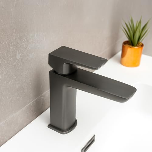 Go Bathrooms Grey Basin Tap Lever Handle Bathroom Sink Mixer Tap Includes Click Clack Waste Basin Mono Vanity Unit Bathroom Tap Solid Brass Gunmetal Grey | Dara