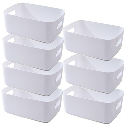 NCRGB 7 Groß Weiß Aufbewahrungsbox Kunststoff Aufbewahrungskorb mit Griffen 30×20×12cm,Badezimmer Küchenschrank Organizer,Aufbewahrungskorb Aufbewahrungsbox Küche,Boxen Aufbewahrung für Küche,Bad