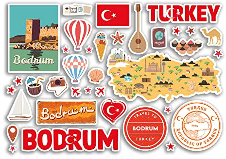 A5 Stickerbogen Bodrum Sehenswürdigkeiten Vinyl Aufkleber – Türkische Türkei Briefmarken Skyline Flagge Reise Urlaub Karte Stadt Scrapbook Ästhetisch #80507