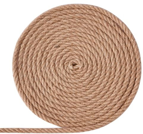 XINSHUNCAN 6mm Jute Rope,30 M/100 Feet 4-Strand Natural Thick Strong Hemp Rope For Crafts Rope,DIY Cat Scratch Post,Garden Bundling,Decorating