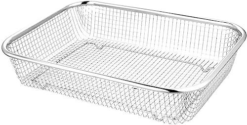 MGE - Escurridor de Alimentos Rectangular - Colador de Rejilla con Base - Colador de Cocina - Acero Inoxidable - 37 x 27 cm