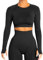 Navnnet Sport Oberteile Damen Langarm Sportshirt Sport Top Fitness Longsleeve Eng Gym Tops Yoga Shirt Outfit Rundhals Schatten Klassisch Laufshirt Schwarz S