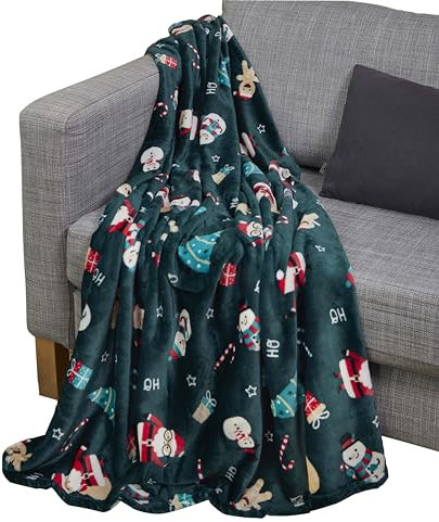 Celebright Luxuriöser Weihnachtsüberwurf, 100% recyceltes Fleece, groß, 127 x 152 cm, Flauschige Mikrofaser-Decke für Bett, Sofa, Couch, Plüsch, kuschelig, Winterwärmer, Jolly Holiday Green