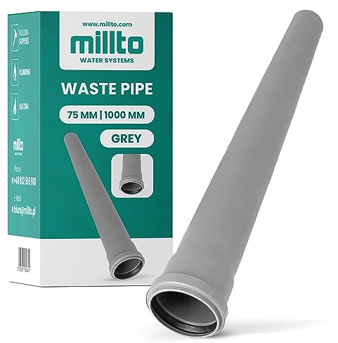 Millto™ Rohr Abwasserrohr Kanalisationsrohr 75 mm x 1000 mm Grau Weiß Kanalrohr Abflussrohr mit Gummidichtung Kanalrohrsystem Heißwasser Chemische Beständigkeit Abwasser