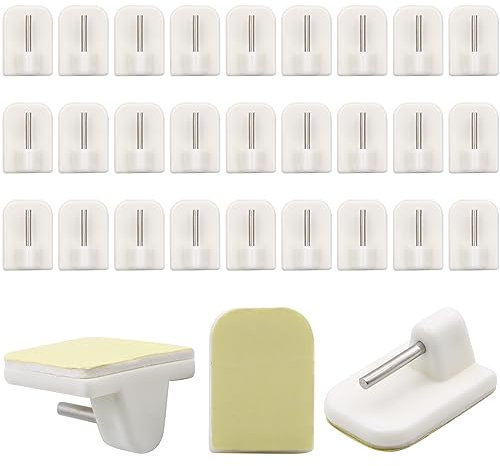 ZYNERY 30Pcs Crochets Rideau, Support Tringle Rideaux sans Percage, Accroches Rideau Adhesif, Crochets Autocollant, Crochets Tringle Rideau, pour Les Rideau sans Percer, Tringle Rideau, Cuisine, Bain